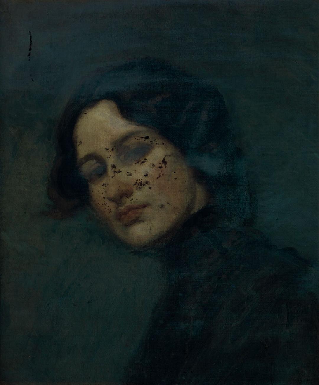 A portrait of Australian artist Thea Proctor, in her mid twenties, photographed in UV light.
