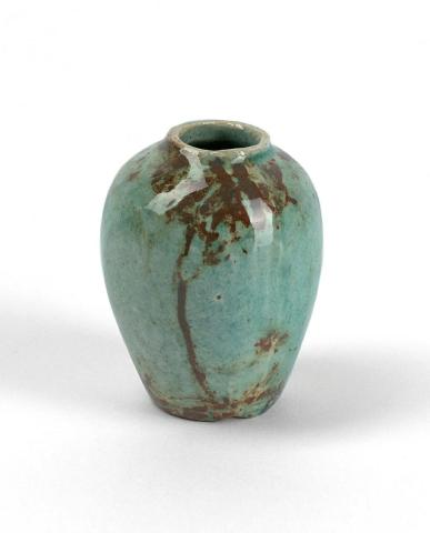 Artwork Small pot this artwork made of Earthenware, modelled with trees in green/brown glaze, created in 1920-01-01
