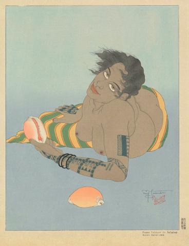 Artwork Femme tatouée de Falalap. Ouest Carolines (Tattooed woman of Falalap. West Carolines) this artwork made of Colour woodblock print on paper, created in 1935-01-01