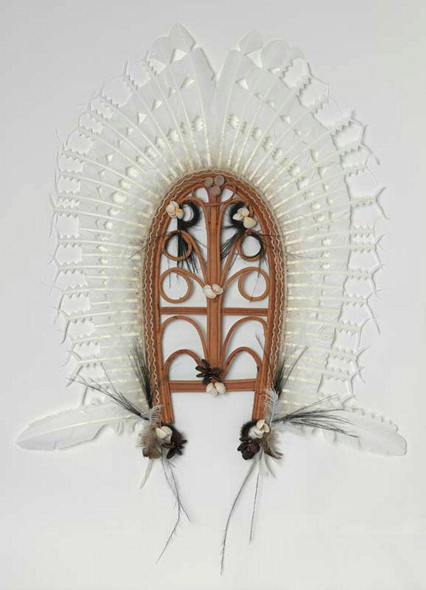 Artwork Ceremonial dhoeri this artwork made of Cane, bamboo, string with natural pigments, bees wax, shell, seed, eagle, cassowary and pheasant feathers, created in 2008-01-01