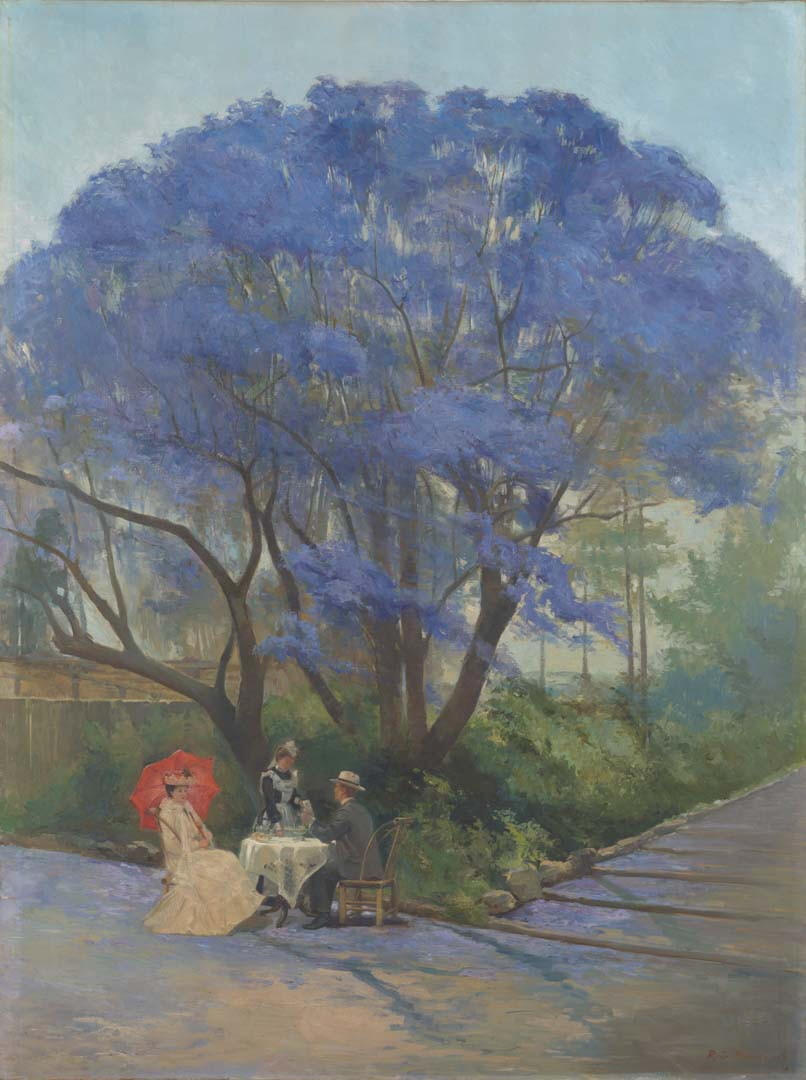 Original, full colour view of the under Jacaranda painting